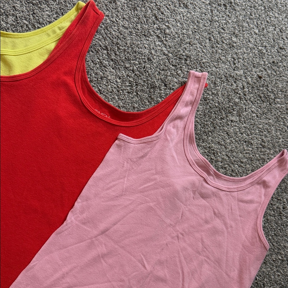 Assorted Ribbed Tank Tops - Blue, Yellow, Red, Pink size large wore - Picture 2 of 4